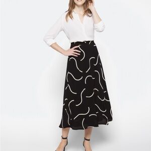 Amour Vert Black and White A-Line Midi Skirt for Cocktail